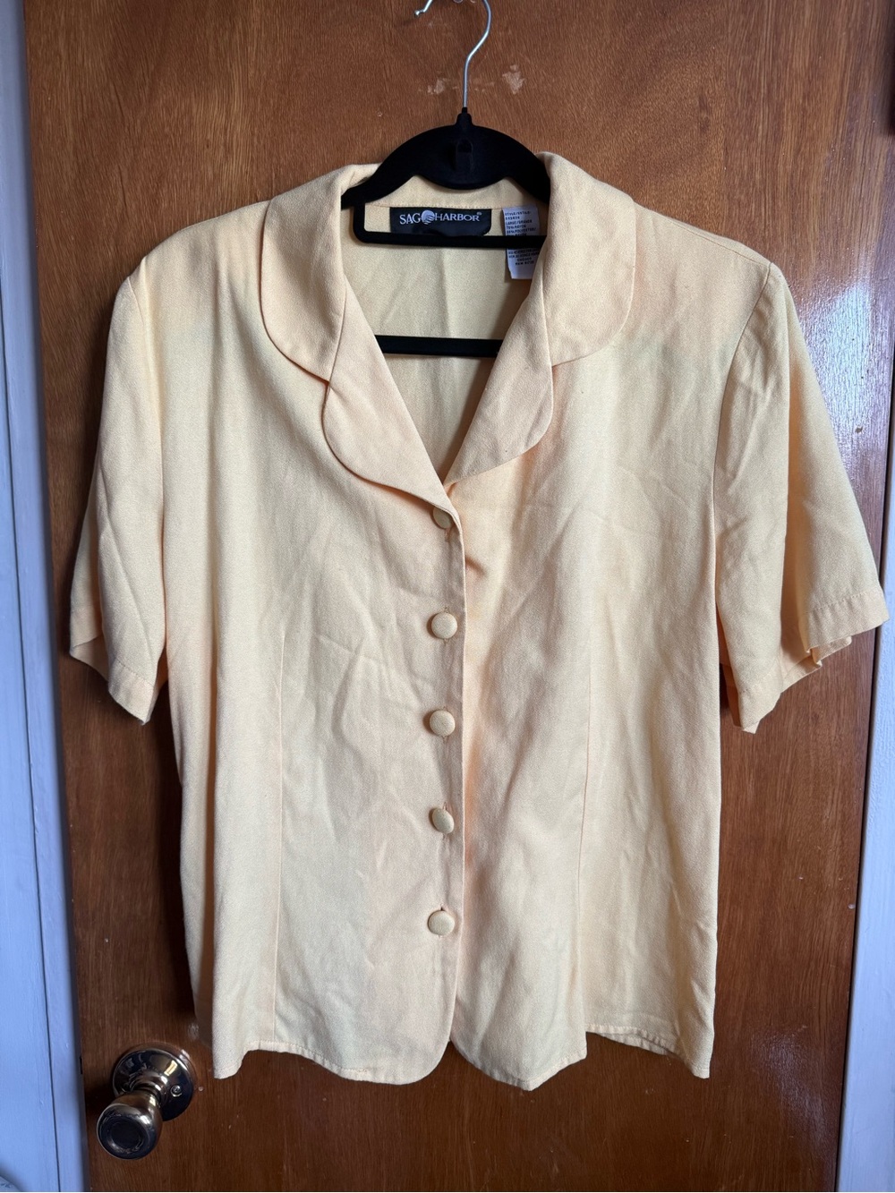 VINTAGE- Sag Harbor Sunshine Yellow Short Sleeve Button Front Blouse w/ Tie Back